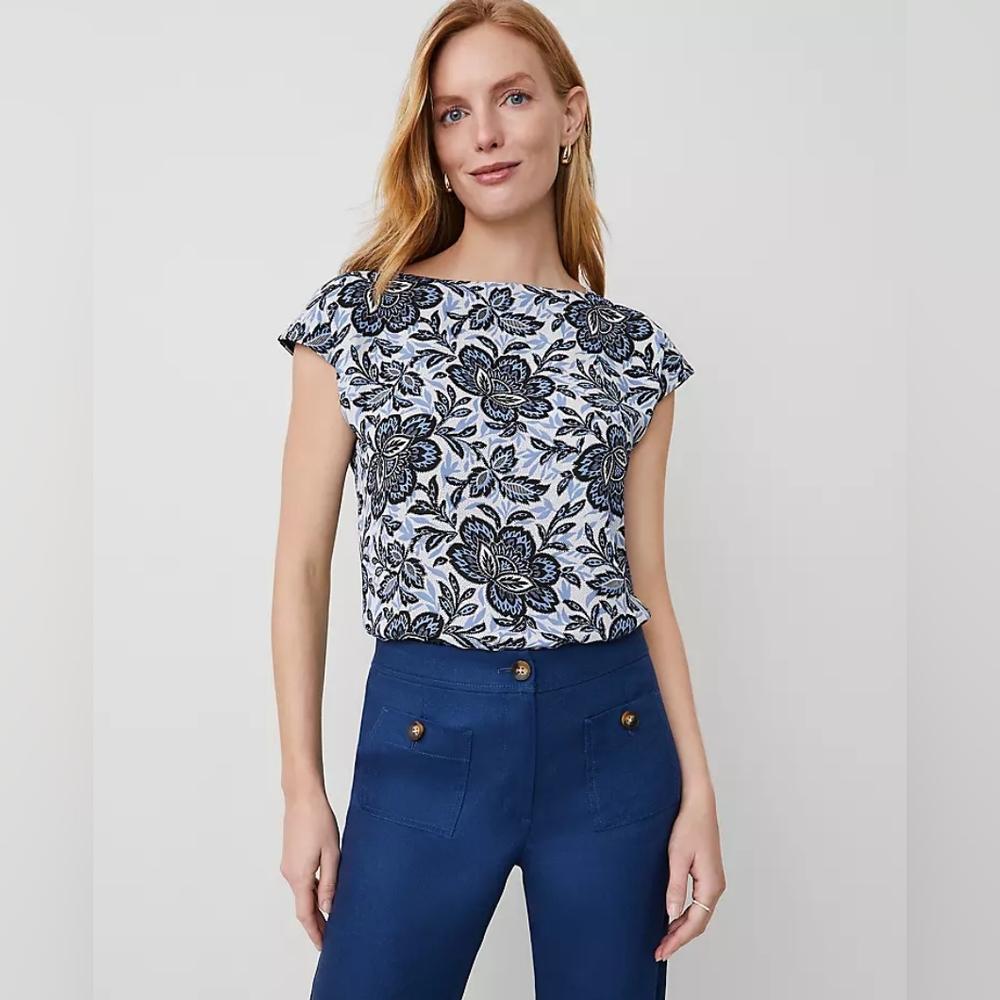 NEW Ann Taylor Blue Black Floral Sleeveless Top M